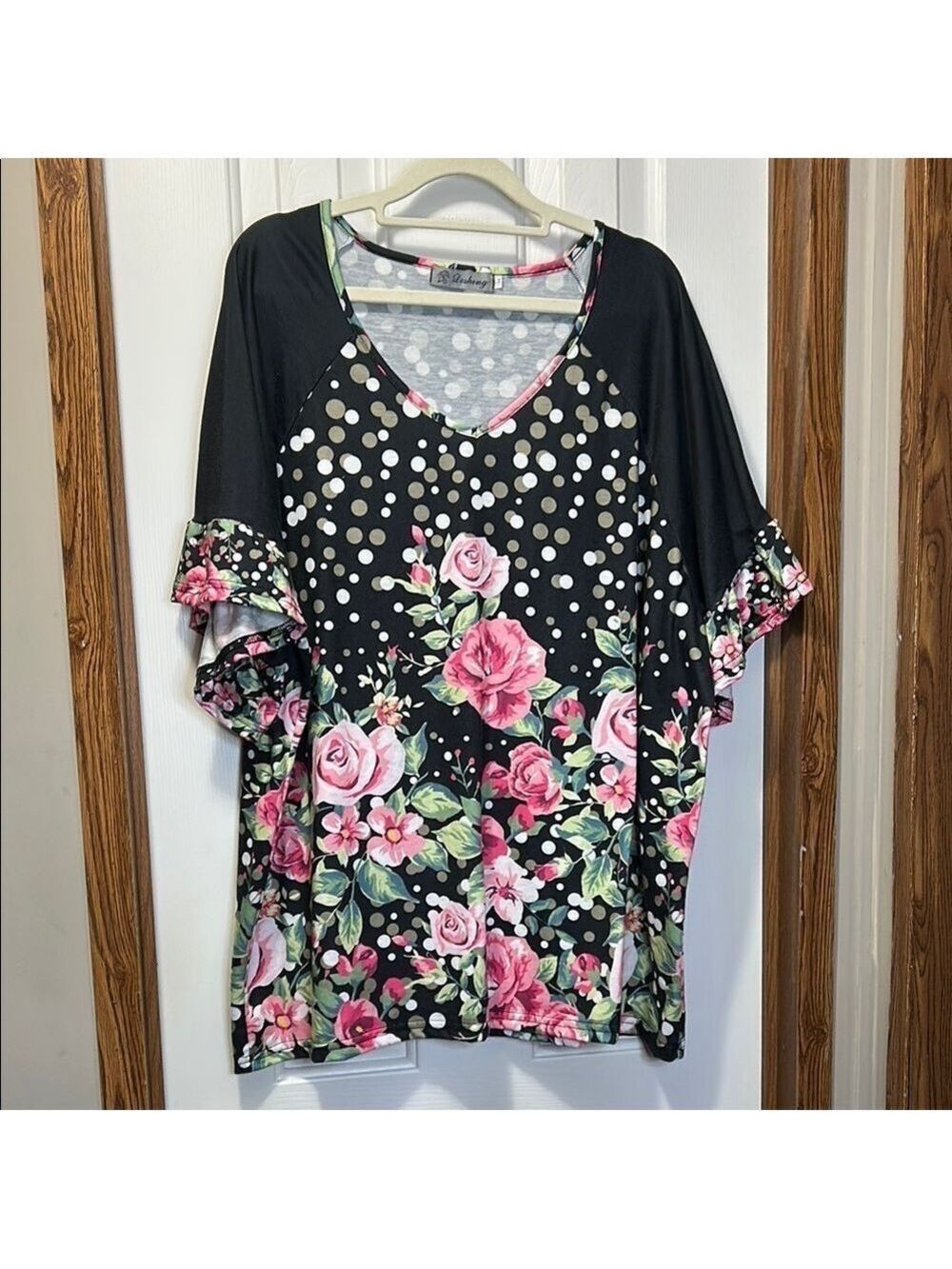 Pink and Black Relaxed Floral Blouse